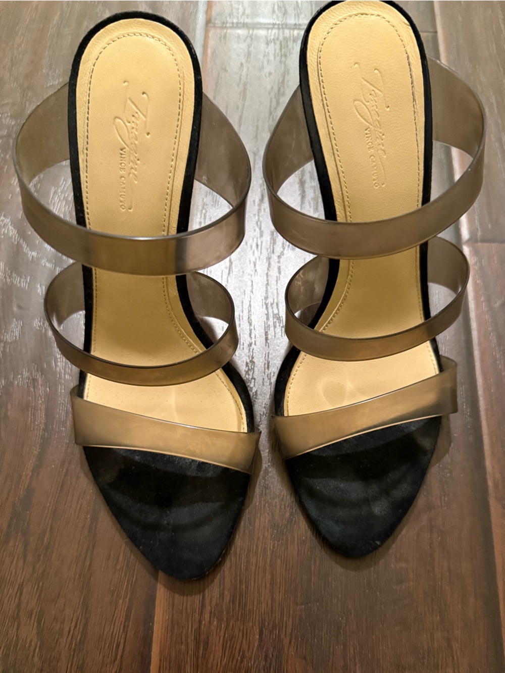 Transparent Strap Black Slide Heels by Vince Camuto